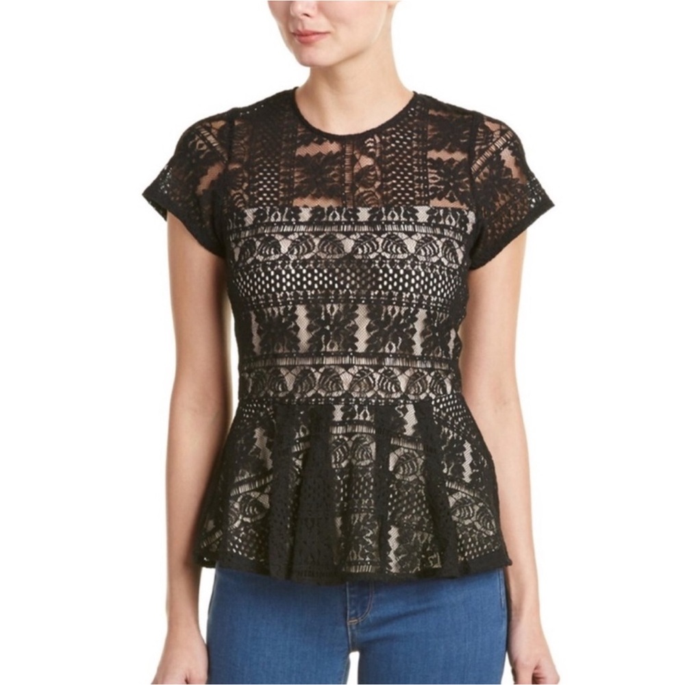 Parker Black Lace Peplum Top - Size L